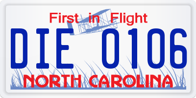 NC license plate DIE0106