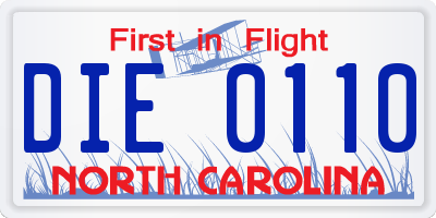 NC license plate DIE0110