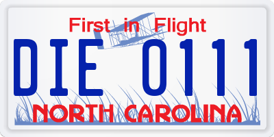 NC license plate DIE0111