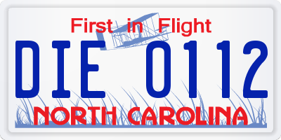 NC license plate DIE0112