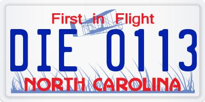 NC license plate DIE0113