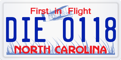 NC license plate DIE0118