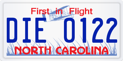 NC license plate DIE0122