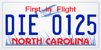 NC license plate DIE0125