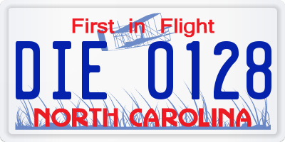 NC license plate DIE0128