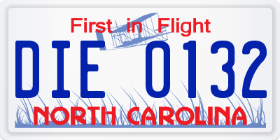 NC license plate DIE0132