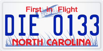 NC license plate DIE0133