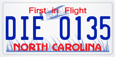 NC license plate DIE0135
