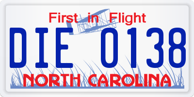 NC license plate DIE0138