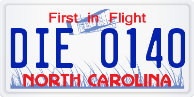 NC license plate DIE0140