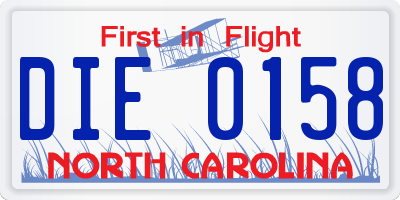 NC license plate DIE0158