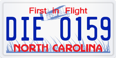 NC license plate DIE0159