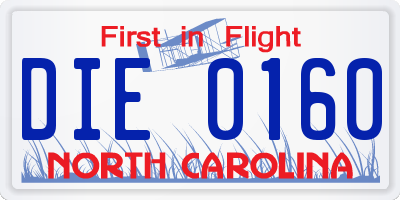 NC license plate DIE0160