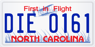 NC license plate DIE0161