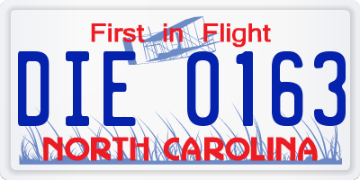 NC license plate DIE0163