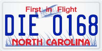 NC license plate DIE0168