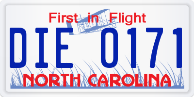 NC license plate DIE0171