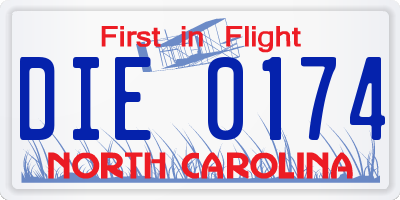 NC license plate DIE0174