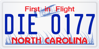 NC license plate DIE0177