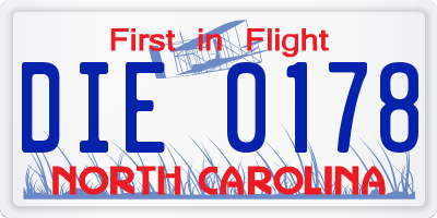 NC license plate DIE0178