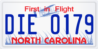 NC license plate DIE0179