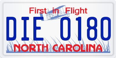 NC license plate DIE0180