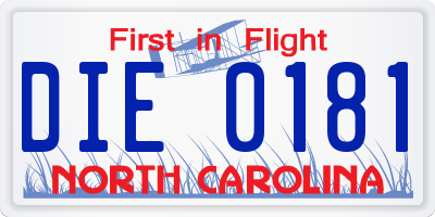 NC license plate DIE0181