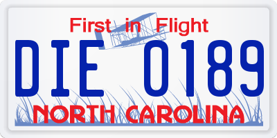 NC license plate DIE0189