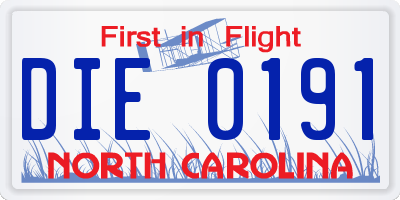 NC license plate DIE0191