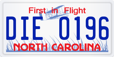 NC license plate DIE0196