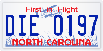 NC license plate DIE0197