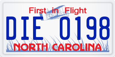 NC license plate DIE0198