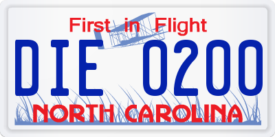 NC license plate DIE0200