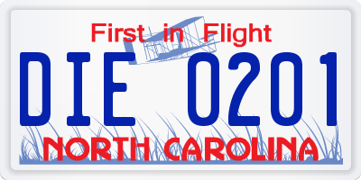 NC license plate DIE0201