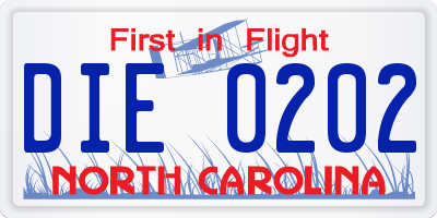 NC license plate DIE0202