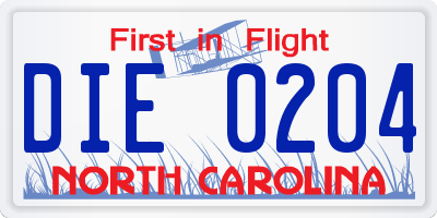 NC license plate DIE0204