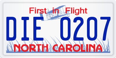 NC license plate DIE0207