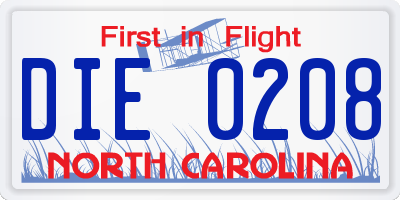 NC license plate DIE0208