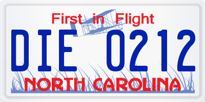 NC license plate DIE0212