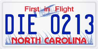 NC license plate DIE0213