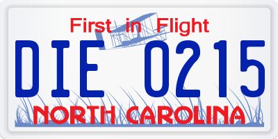 NC license plate DIE0215