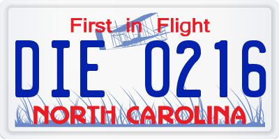 NC license plate DIE0216