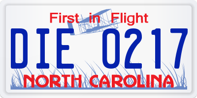 NC license plate DIE0217