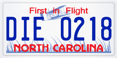 NC license plate DIE0218