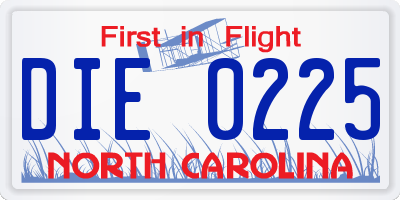 NC license plate DIE0225