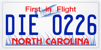 NC license plate DIE0226