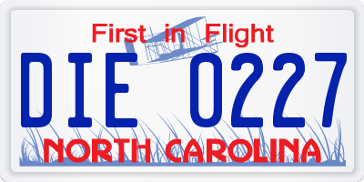 NC license plate DIE0227