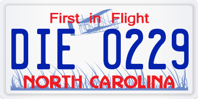 NC license plate DIE0229