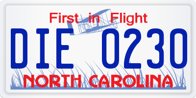 NC license plate DIE0230