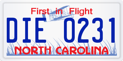 NC license plate DIE0231